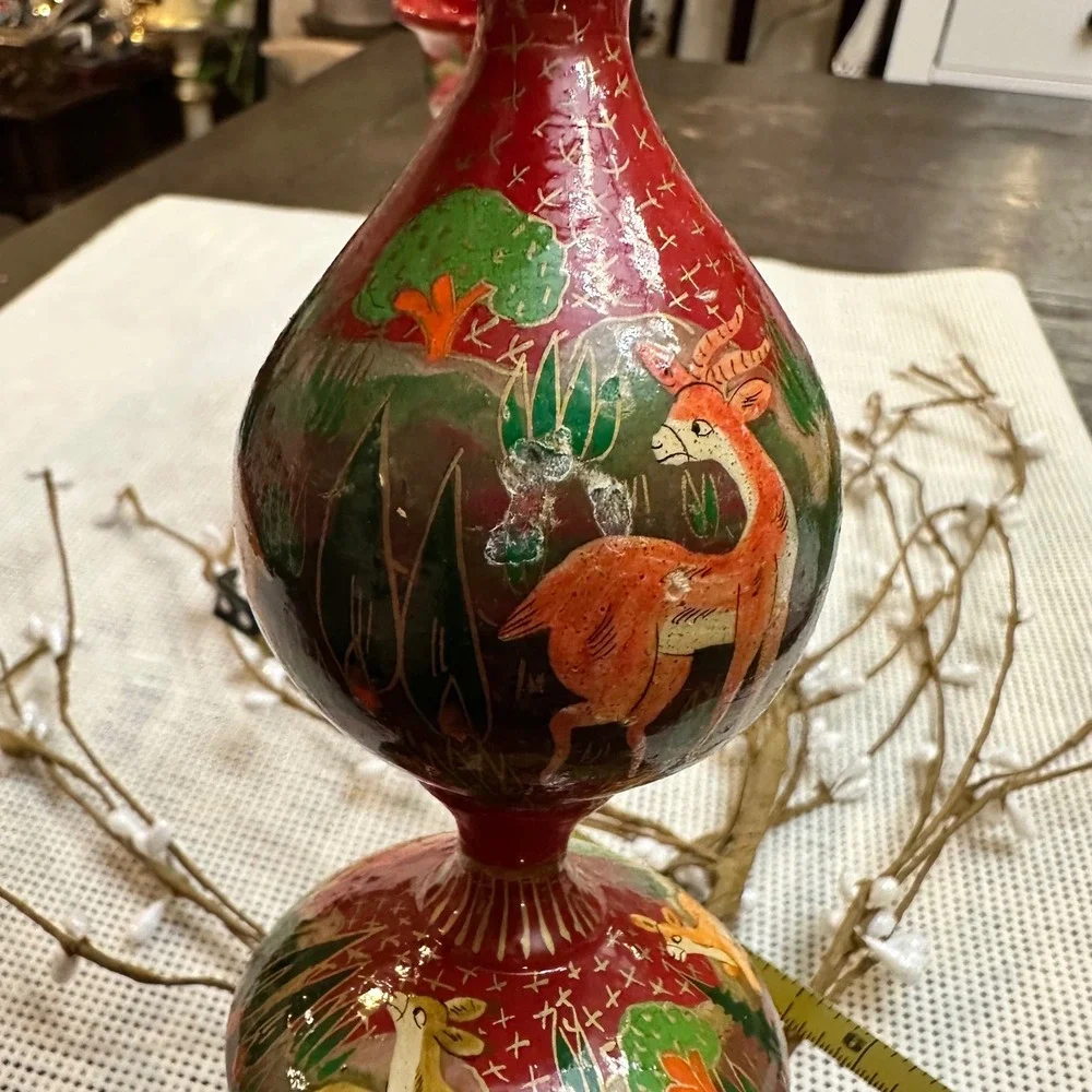 Hand‎ Painted Paper Mache Candleholders 2 Piece Vintage Deers